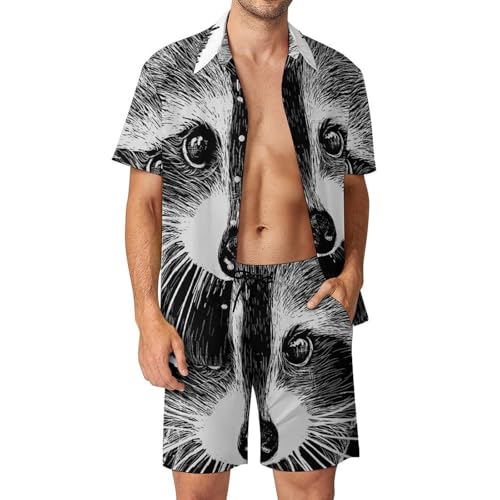 Chemise Hawaïenne Homme Ensemble de plage anti-transpiration motif ratons laveurs S
