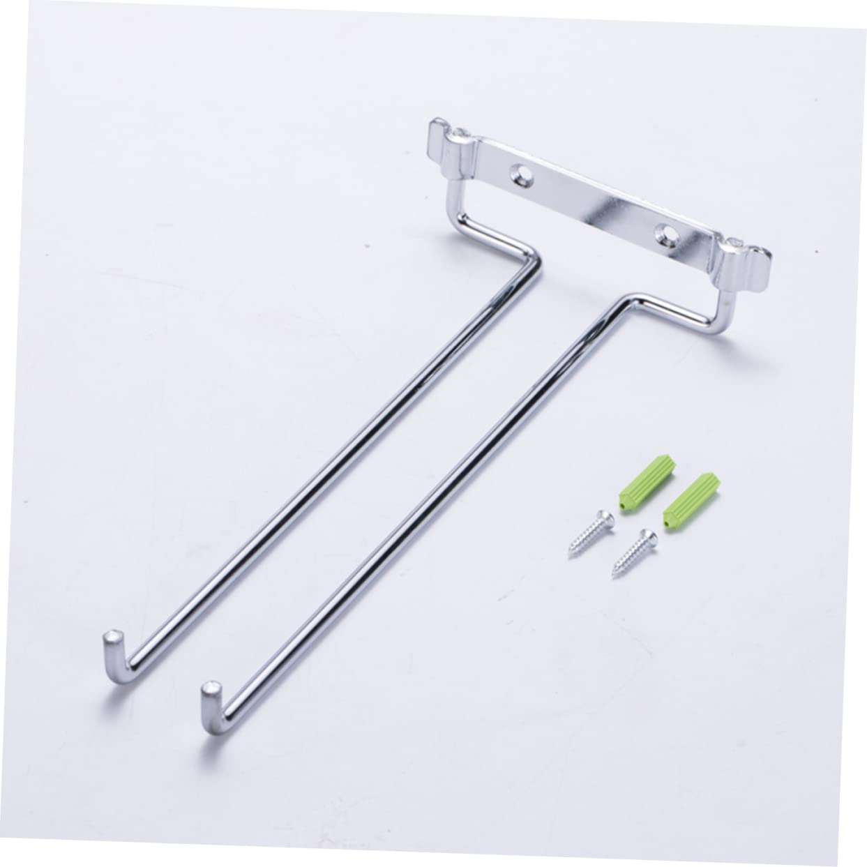 BRIGHTFUFU Hanging Wine Glasses Hanger Single Row Iron Goblet Holder Display Shelf Upside Down Wine Cup Rack for Home Office Bar and Parties Stylish Silver Frame Storage