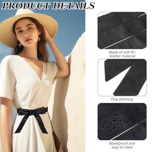 Obi Belts for Women, 70.87in PU Leather Belt Long Sash Women OBI Waist Band Waistband Belts Overcoat Belt Replacement for Dress Coat, Black3