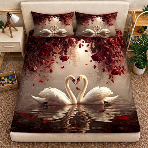 Image of RUMPS 3D Digital Printed Double Bedsheet Flat | Premium Knitted Cotton MicroFabric 90x100 Inch Bed Sheet with 2 Pillow Covers, Cute Cartoon Blue Bird (7D Digital Duck)