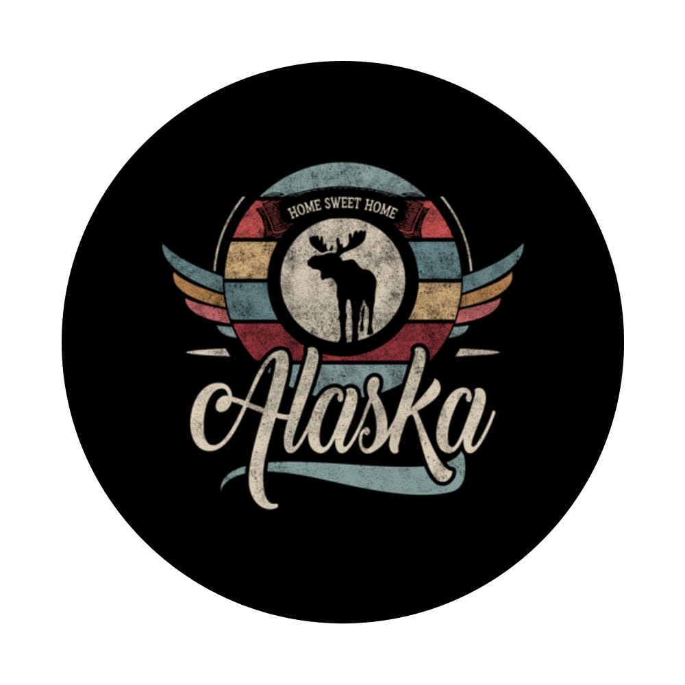 Alaska vintage state animal moose cool retro sweet home boho PopSockets Swappable PopGrip, Black - Image 3
