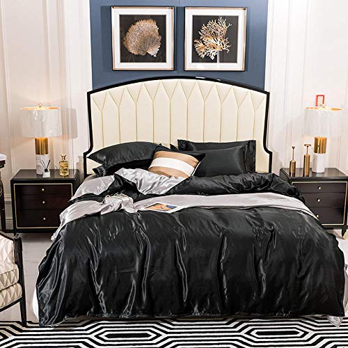 Geekcook Textiles del hogar,Verano sólido Lavado Seda Seda de Cuatro Piezas Hielo Desnudo Dormir Simple Kit Ropa de Cama-Gris Negro Oscuro_1.5mx2 (Tres Piezas)