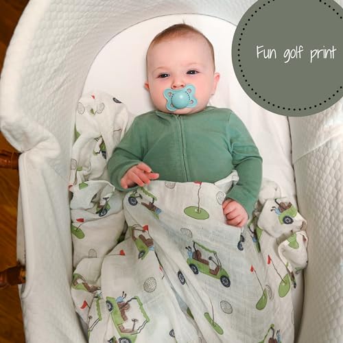 Image of LollyBanks Swaddle Blanket 100% Cotton, 2 Pack Muslin Swaddle Blankets, 47 x 47 inches Baby Swaddles for Boys and Girls, Lightweight Baby Blanket, Registry (Golf Print)