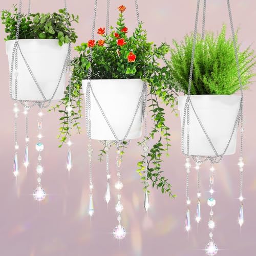 Chunful 3 Pack Sun Catcher Plant Hanger with Beads and Glass Crys...