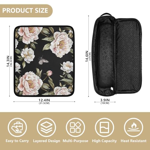 Chic Peonies Black 2-en-1 Estuche de Viaje para Rizadores con Tapete Resistente al Calor y Doble Capa para Plancha, Secador y Organizador de Accesorios para el Cabello miniatura 4