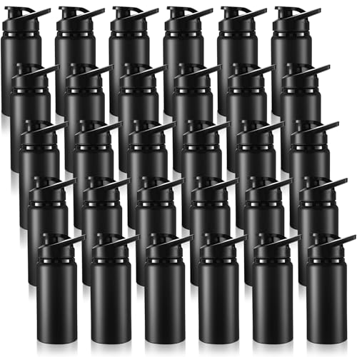 Domensi 30 Pack Aluminum Water Bottle Bulk Reusable Water Bottle, Lightweight Easy Carry Leakproof with Snap Lid Travel Bottles, for Gym Outdoor Sports Cycling Camping Fishing (17oz,Black)