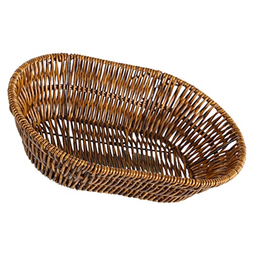HOMOCONO Storage Basket Wire Vegetable Basket Square Tray Simulated Rattan Baskets Wicker Basket Countertop Fruit Holder Fruit Holder Bowl Basket Woven Wicker Tray Brown Plastic re-usable