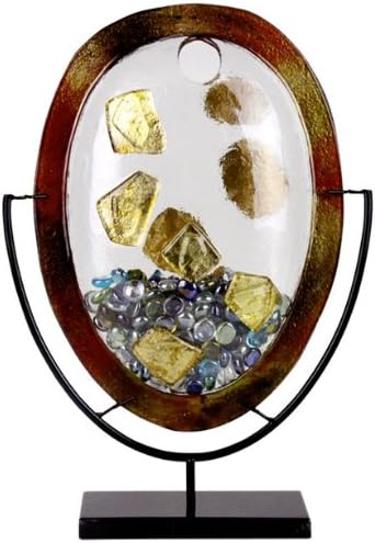 Cressida Glassware Signature Gold Nugget Series Abstract Oval 1-Hole Vase 17-Inch by 11-Inch with Metal Stand