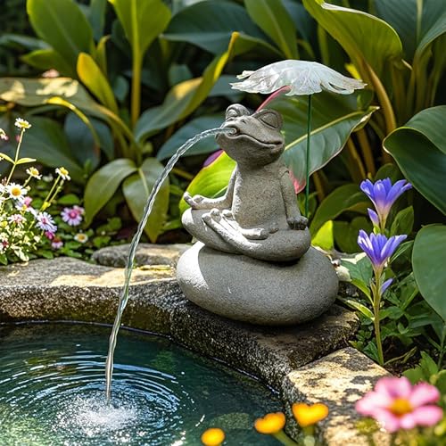 ZYZSY Fontaine de Jardin à cracheur Grenouille, Jet d'eau pour Bassin avec Pompe, Grenouille sur la Pierre - Sujet Cracheur pour Donner Vie à Votre Bassin de Jardin(Gray1)