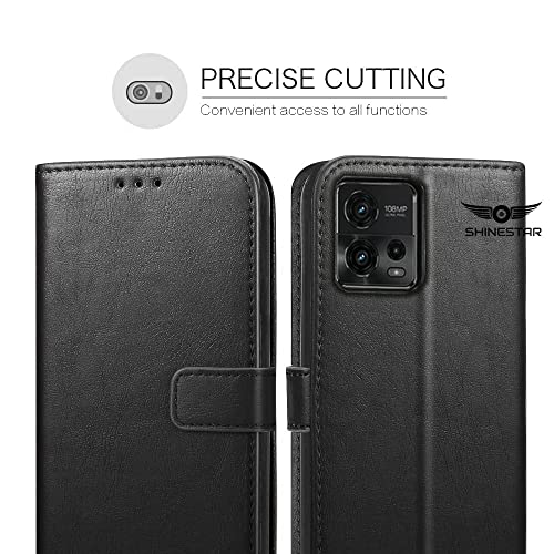 Image of SHINESTAR Motorola Moto G72 Flip Back Cover | PU Leather Flip Cover Wallet Case with TPU Silicone Case Back Cover for Motorola Moto G72 - Classy Black
