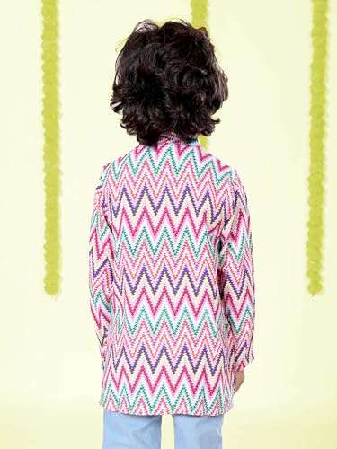 Image of KiddoPanti Boys 100% Cotton Ethnic Motif Printed Short Length Kurta