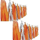 Generic Orange and Silver Tassel Garland Banner Tissue Paper Tassels for Carnivals Graduation,Bachelorette,Halloween,Orange Silver Autumn Party