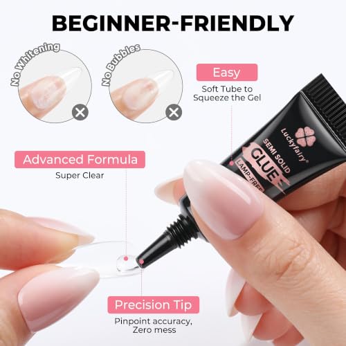 Image of Luckyfairy Super Strong Nail Glue 5PcsX2g for Press On Nails | Quick Drying, Semi Solid Nail Glue Gel For Acrylic Fake Nails Tips, Mini Tubes, Mess-Free, No Lamp Needed, Beginners-Friendly