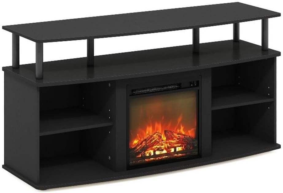 Pemberly Row Open Shelving Storage Fireplace Entertainment Americano/Black