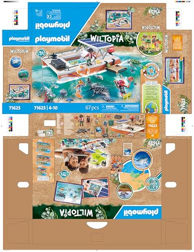 Playmobil 71623 Bateau de Surveillance des récifs coralliens Wiltopia Comprend Trois Personnages Un Catamaran avec Toit Solaire des Animaux Ainsi Que des Accessoires Dès - vue 8