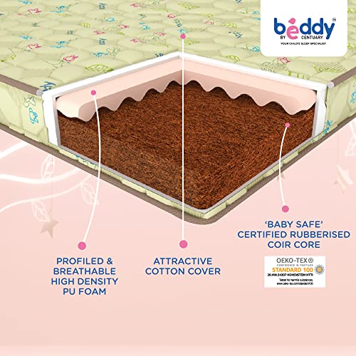 Image of Centuary Mattresses Beddy Blossom Single Kids /bunk Bed Natural Coir Foam Mattress with Free Protector (72 * 36 * 4 Inch)