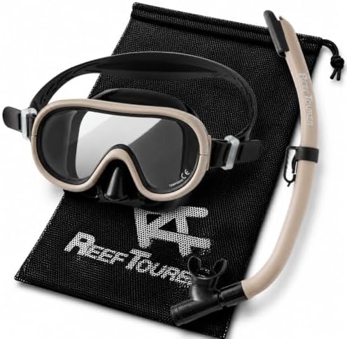 （04:00時点） 【Amazon.co.jp 限定】 リーフツアラー(REEF TOURER) メッシュバック付 シュノーケリングセット 子ども(4~9歳向)用 パノラマ広視界シュノーケルマスク+波よけガード付きシュノーケル タン RC0203