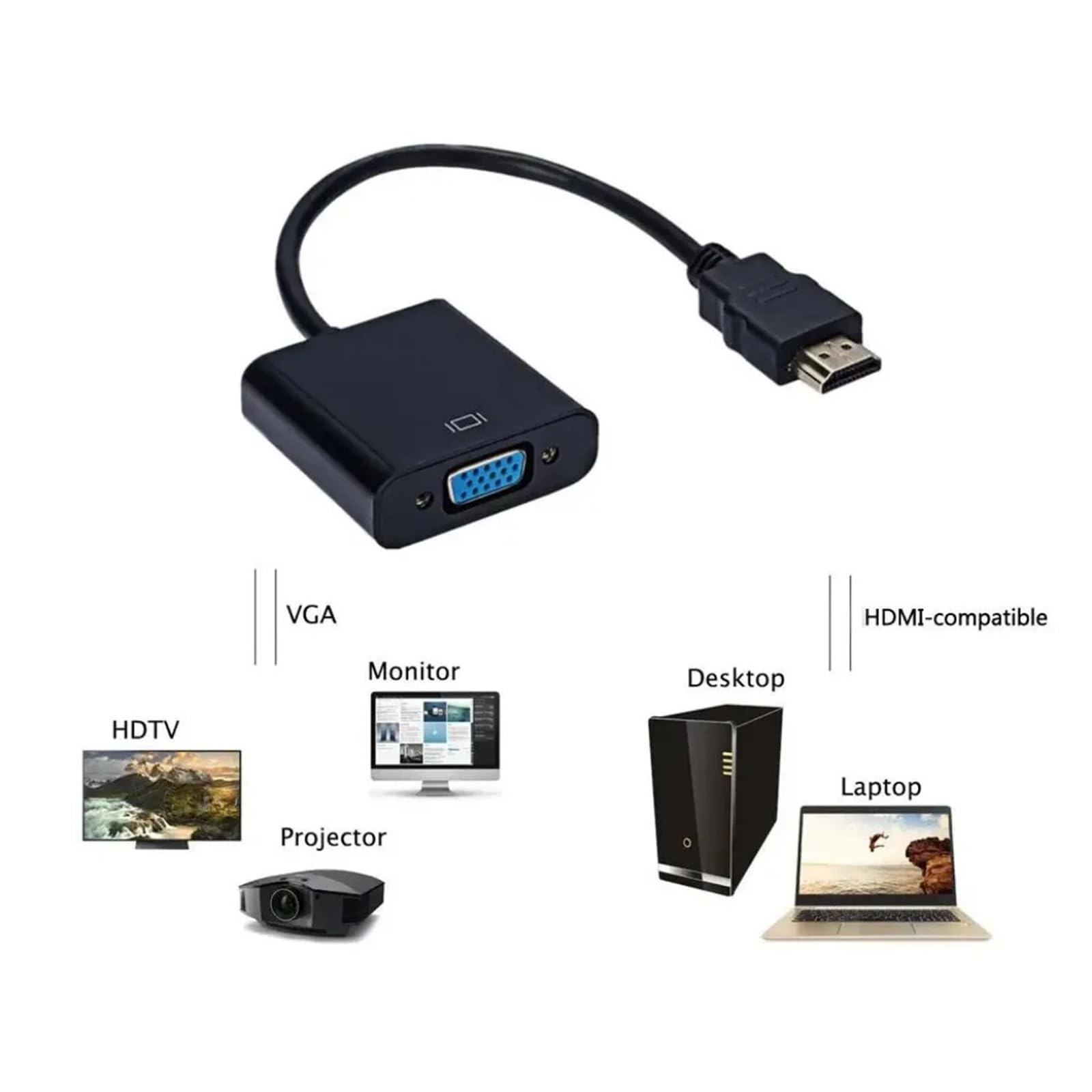 1080P HDMI na VGA męski na żeński konwerter adaptera do laptopa PC (biały)