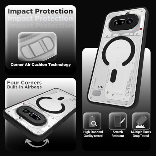 Image of RIGGEAR Shockproof Sleek Hybrid Armor Magnetic Back Cover Case Compatible with MagSafe Accessories for Nothing Phone 4a 5G (Clear PC + Black TPU Bumper)