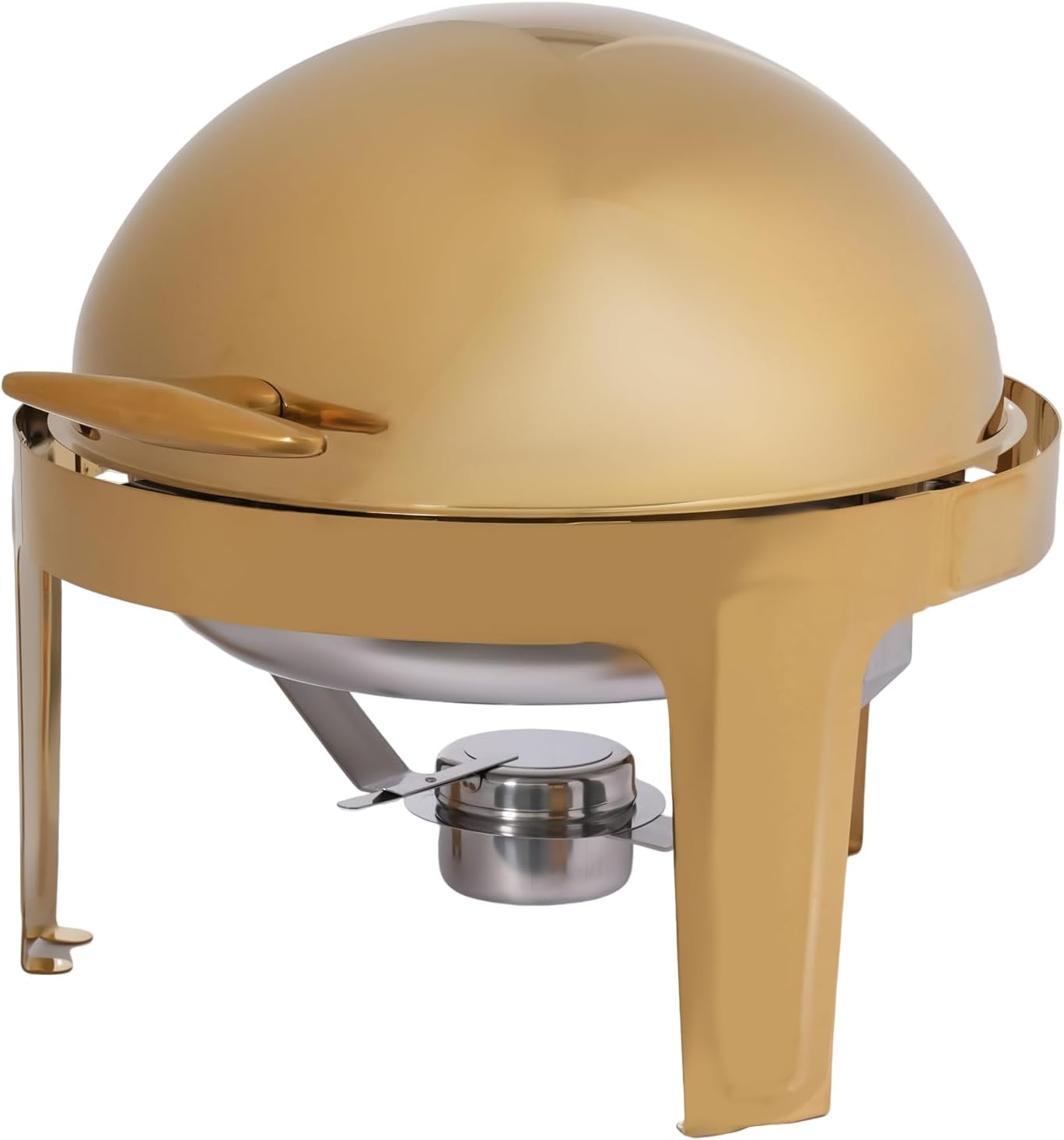 Roll Top Chafing Dish Buffet Gold Accent, Round Stainless Steel Chafer, 9.51Qt Round Catering Warmer Server with Lid Buffet Servers and Warmers Set for Wedding, Parties, Events