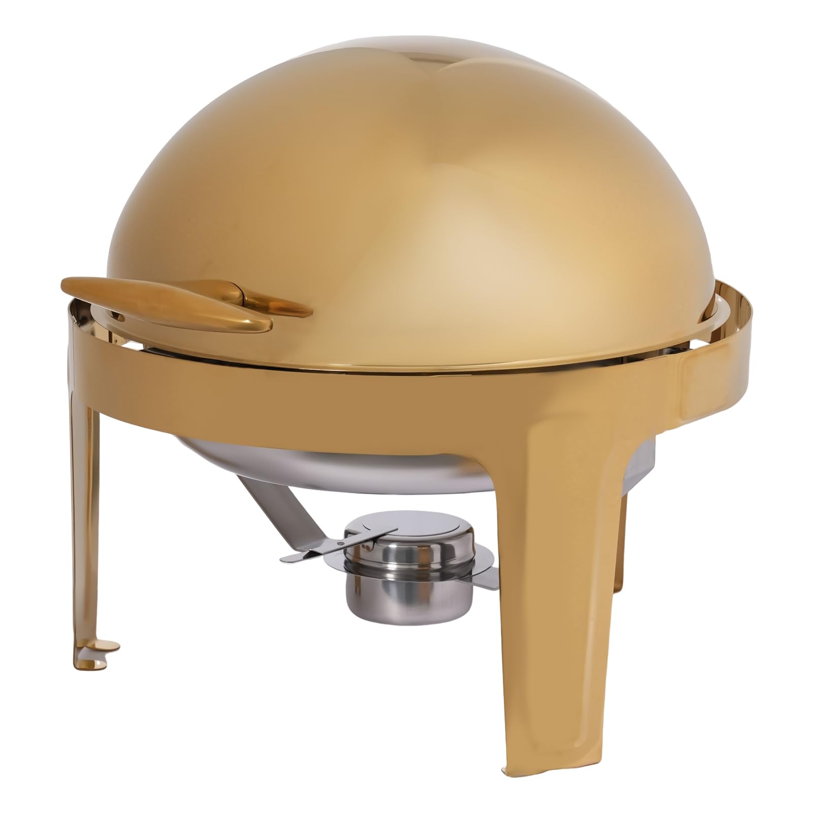 Juego de calentador redondo para buffet con tapa, sartén de vidrio para alimentos, bandeja de agua y soportes de combustible para eventos de catering