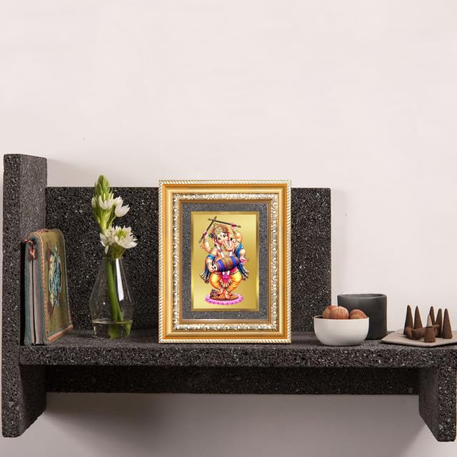Image of DIVINITI Dancing Ganesha 24K Gold Plated Foil Wall and Tabletop Photo Frame for Home Decor, Puja Room, Living Room, Office, Luxury Gifting | DG Frame 112 S2 (21.5x17.5 CM)