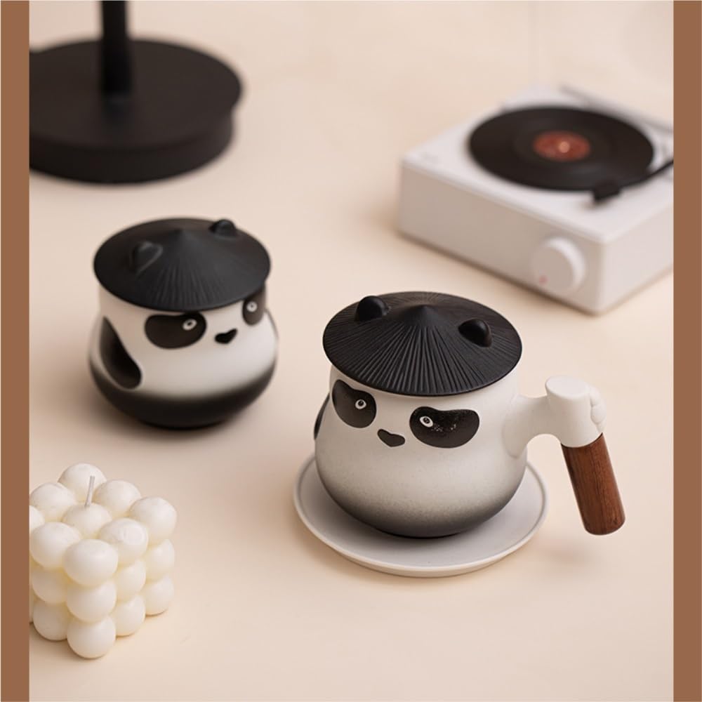 LYGSWDB Teedose, Keramik-Vorratsdose für losen Tee, kreatives Panda-Teeglas, Büro-Teetasse, Kombinationsset, Bürofilter, Teesieb, Tasse, Teedose (E)