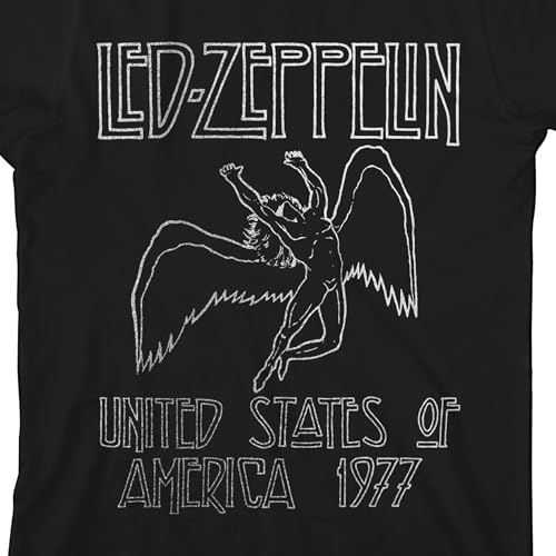 Led Zeppelin Falling Icarus Metallic Print Boy's Black Crew Neck Short Sleeve T-Shirt2