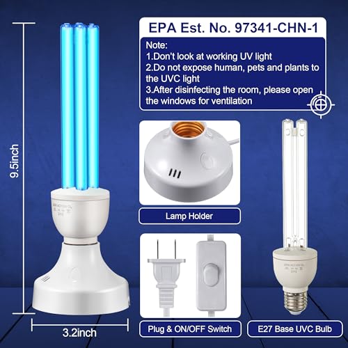 Qualirey 25 Watt UV Light Sanitizer, UVC Lamp with E27 Base and Remote Control, UV Light Bulb for Basement/Bedroom/Kitchen, with Ozone - Image 5