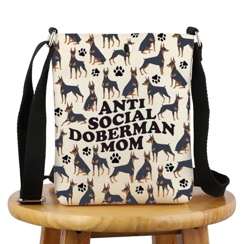 G2TUP Funny Doberman Lover Gift Anti Social Doberman Mom Crossbody Bag Doberman Mama Travel Bag Dog Lover Gift