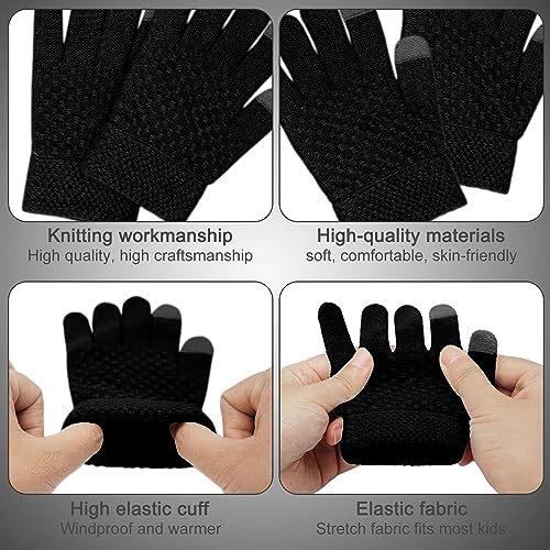 Kids Winter Beanie Hat Scarf and Touchscreen Gloves Set,Fleece Lining Beanie Hat Knit Gloves Neck Warmer for Children 2-84