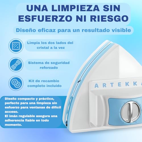ARTEKKA Limpiacristales Magnetico Doble Cara para Ventanas Doble Simple Cristal 3-30 mm Limpiador De Cristales con Iman para Ventanas De Dificil Acceso Interior Exterior- Pergolas Verandas Mamparas - imagen 2