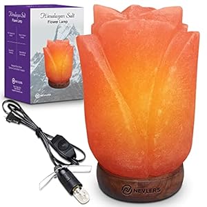 Nevlers Flower Shape Pink Himalayan Salt Lamp with Wood Base 7 8 lbs and 7 8 Tall Salt Rock Lamp wDimmer Cord Light Bulb 100 Salt Light Himalayan Lamp Himalayan Salt Lamps for Home Decor