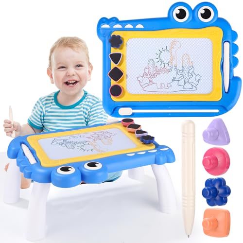 Toaren Pizarra Magnética Infantil Dinosaurio,Pizarra Magica Colorido,Dibujo Colorido Magnético Tableta Dibujo Regalo,Doodle Pad Borrable para Niños 2-5 Años con 1 Bolígrafo,4 Sellos Azul