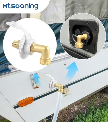 Image of RV City Water Fill Inlet with Elbow Check Valve, 3 /4 NH Female to 1 /2 NPT Male RV Water Hose Brass Connector Replacement for RV Camper Motorhome Trailer Marine White
