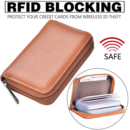 Image of Easyoulife Genuine Leather Credit Card Holder Zipper Wallet with 26 Card Slots (Brown)