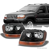 For Jeep Grand Cherokee OE Replacement Black Headlights Driver/Passenger Amber Head Lamps Pair