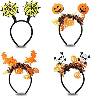 Halloween Headbands for Women 4 Pcs Halloween Headband Assorted Halloween Element Headbands Witch Pumpkin Skull Headwear for Halloween Party Decoration NMKL