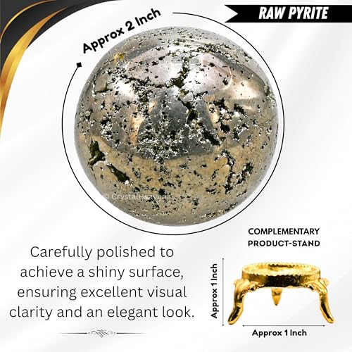 Image of Certified Raw Pyrite Crystal Ball for Meditation - Premium Crystal Vastu Items for Home and Feng Shui Items for Good Luck - Ideal for Pooja Supplies and Spiritual Practices (2 inch Inch)