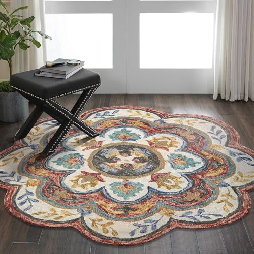 Image of Sifa Carpet Traditional Floral Round Area Rug - Hand-Tufted New Zealand Wool Circular Carpet for Dining Room & Bedroom Weight -6 Pund, Size-3x3 Feet (36x36 Inch Round)