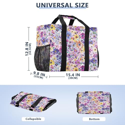 Nander Beautiful Colorful Flowers Foldable Tote Bag Waterproof Sandproof Women Beach Bag Handbag Gym Bag Travel Shopping Bag2
