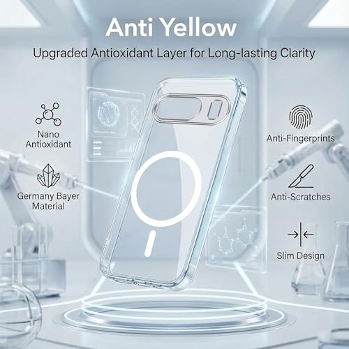 Image of Jkobi Lifetime Anti-Yellow MagSafe Compatible Clear Back Cover Case for Google Pixel 9 (Sleek Hard Crystal | Shockproof and Camera Protection)