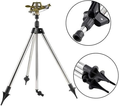 Miniatura 5 de Aspersor de trípode de cobertura extra grande con base de trípode ajustable, inserto de suelo de acero inoxidable, rociador de riego de césped,