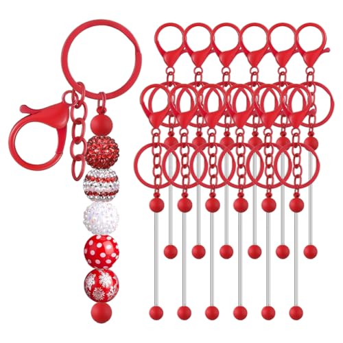 Sugiury 12Pcs Metal Beaded Keychains for Beads Beadable Keychain Bars