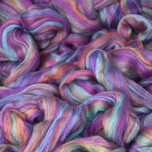 Image of Combed Top Roving. Limited Edition Fiber for Spinning, Needle Felting, Wet Felting, Weaving and Crafting. Fancy, Colorful, Exotic Designer Blend, FATA Morgana