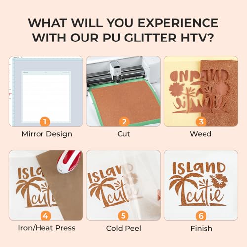 Image of HTVRONT Brown Glitter Heat Transfer Vinyl Rolls - 10 inch x 8ft Bronze Iron-On Vinyl for T-Shirts, Glitter HTV Vinyl for All Cutter Machine - Easy to Cut & Weed for Heat Vinyl Design