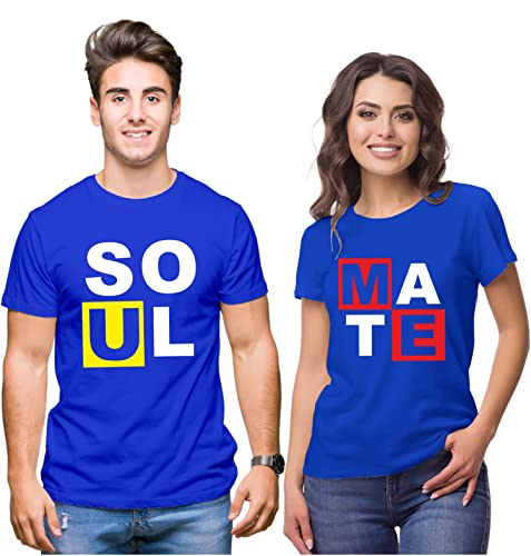 Image of Hangout Hub HH7 Men's & Women's Round Neck Cotton T-Shirt-Soul Mate-Pack of 2-Couple T-Shirts