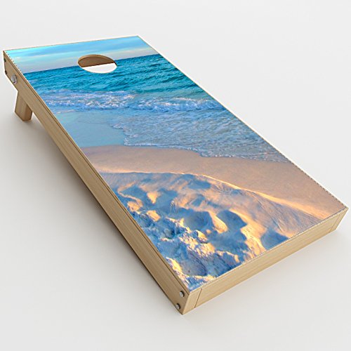 Skin Decals Vinyl Wrap for Cornhole Game Board Bag Toss (2xpcs.) / Beach White Sands Blue Water