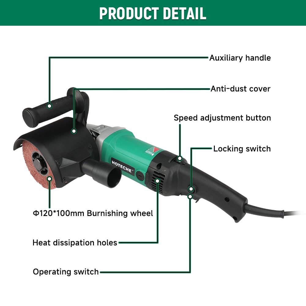 Hoteche 1300W Satiniermaschine - 1000-3000rpm, 6-stufig, Grün, Farbige Verpackung