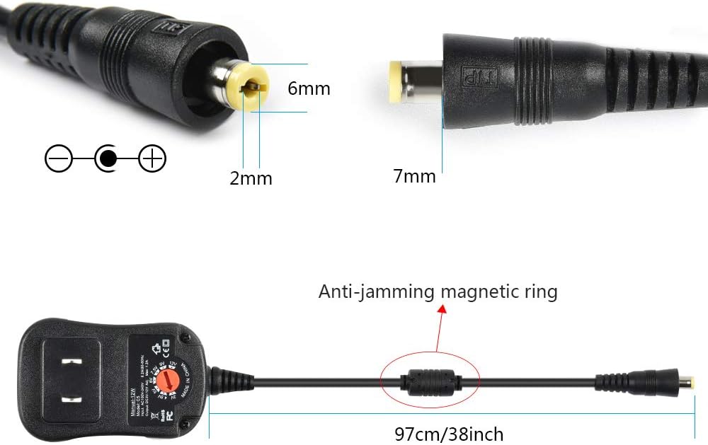 Universal AC/DC Adapter, CUGLB 12W 3V 4.5V 5V 6V 7.5V 9V 12V Replacement Switching Power Supply with 8 Selectable Tips 1.2A Max for Household Electronics and LED Strip